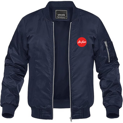 Men's Air Asia Logo Lightweight Bomber Jacket Windbreaker Softshell Varsity Jacket Coat