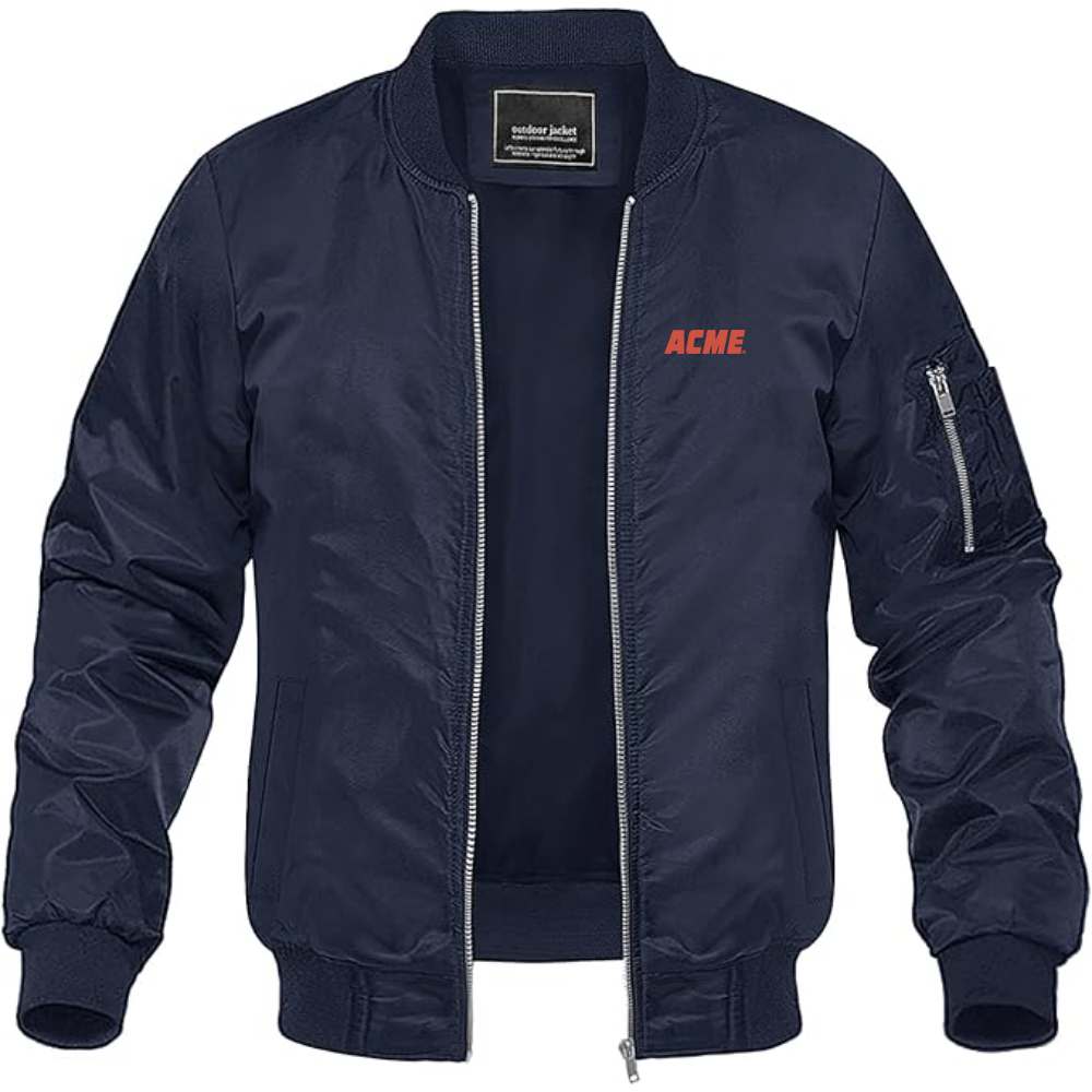 Men's ACME Logo Lightweight Bomber Jacket Windbreaker Softshell Varsity Jacket Coat