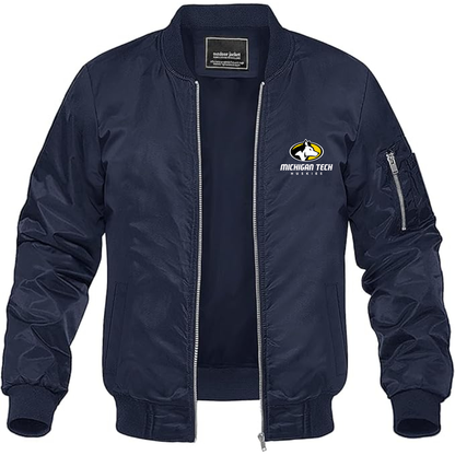 Men's Michigan Tech Huskies Logo Lightweight Bomber Jacket Windbreaker Softshell Varsity Jacket Coat