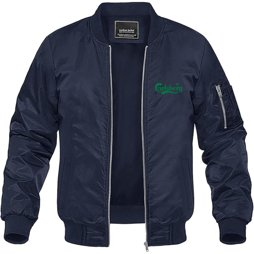Men's Carlsbery Logo Lightweight Bomber Jacket Windbreaker Softshell Varsity Jacket Coat