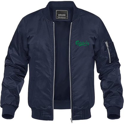 Men's Carlsbery Logo Lightweight Bomber Jacket Windbreaker Softshell Varsity Jacket Coat