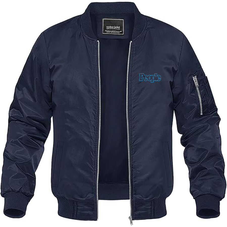 Men's People Magazine Logo Lightweight Bomber Jacket Windbreaker Softshell Varsity Jacket Coat