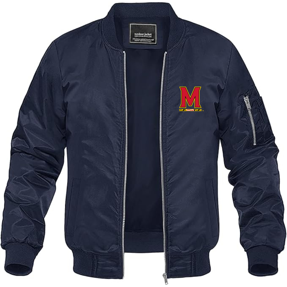 Men's Maryland Terrapins Logo Lightweight Bomber Jacket Windbreaker Softshell Varsity Jacket Coat