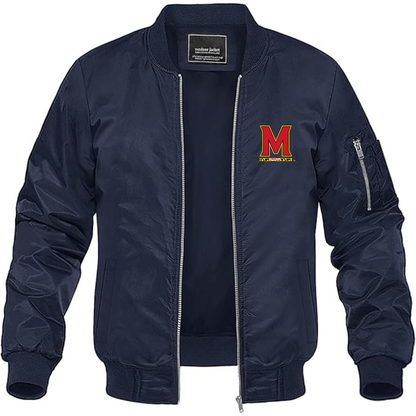 Men's Maryland Terrapins Logo Lightweight Bomber Jacket Windbreaker Softshell Varsity Jacket Coat