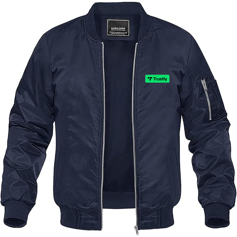 Men's Trustly Horizontal Logo Lightweight Bomber Jacket Windbreaker Softshell Varsity Jacket Coat