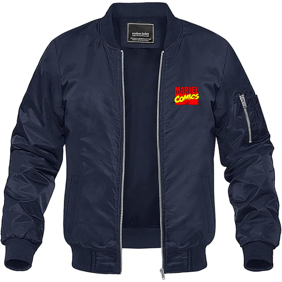 Men's Marvel Comics Logo Lightweight Bomber Jacket Windbreaker Softshell Varsity Jacket Coat