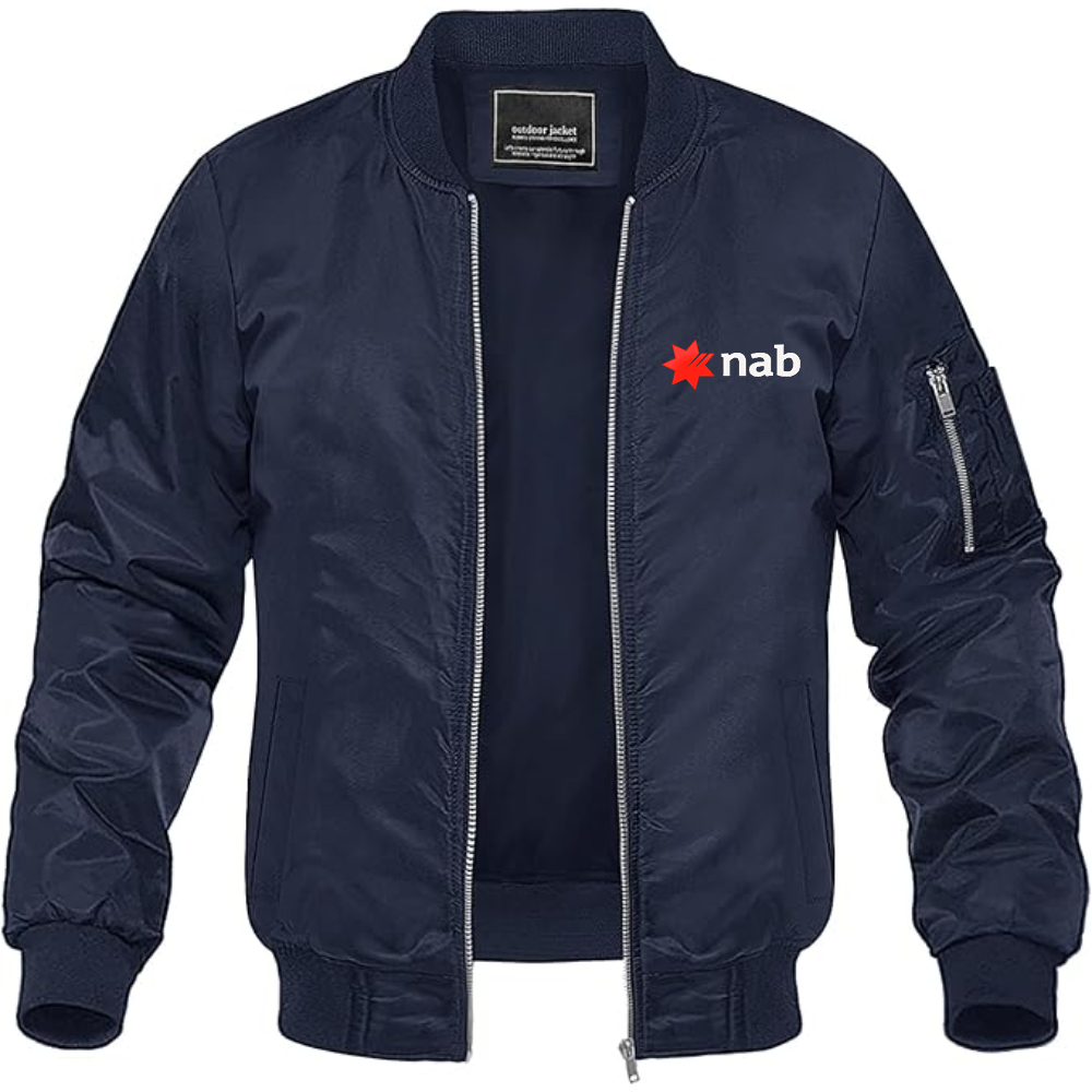 Men's NAB (National Australia Bank) Logo Lightweight Bomber Jacket Windbreaker Softshell Varsity Jacket Coat