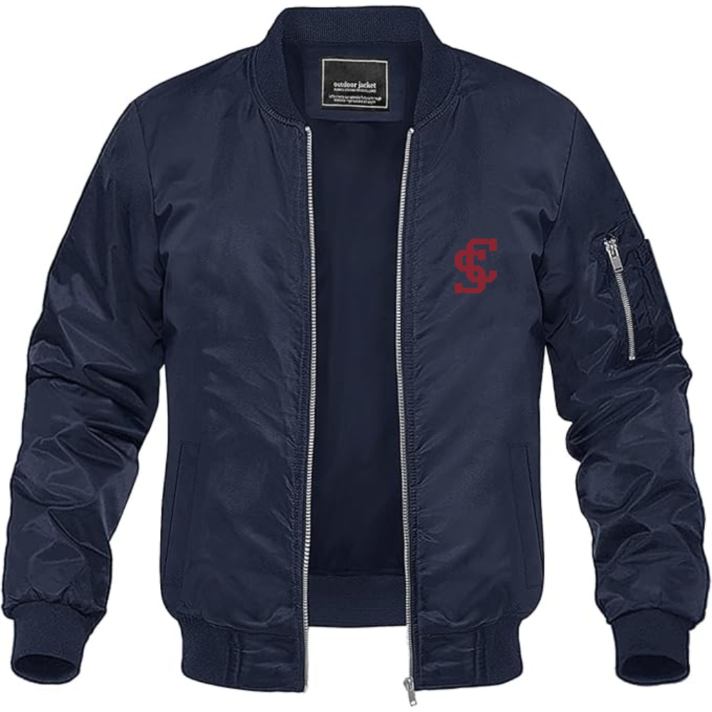 Men's Santa Clara Broncos Logo Lightweight Bomber Jacket Windbreaker Softshell Varsity Jacket Coat