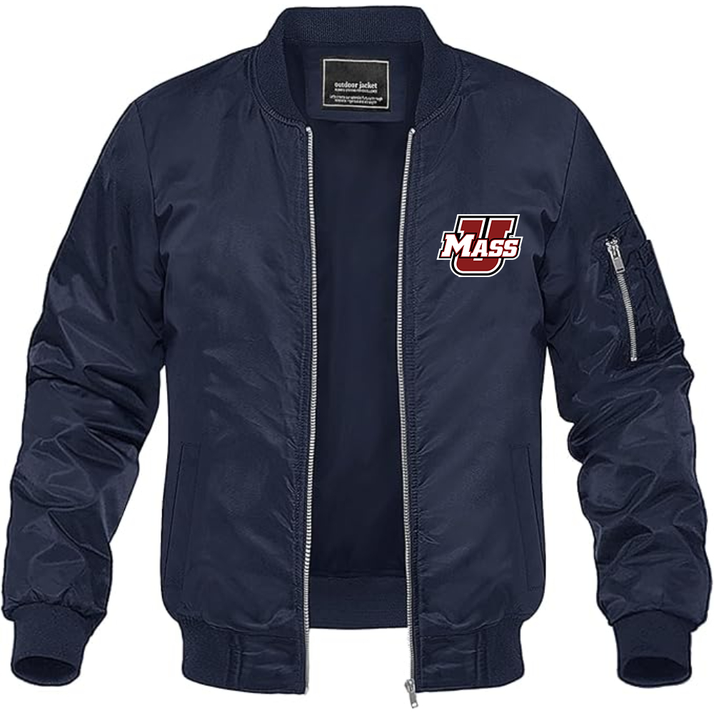 Men's Massachusetts Minutemen Logo Lightweight Bomber Jacket Windbreaker Softshell Varsity Jacket Coat
