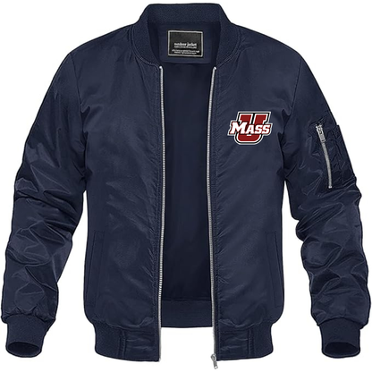 Men's Massachusetts Minutemen Logo Lightweight Bomber Jacket Windbreaker Softshell Varsity Jacket Coat