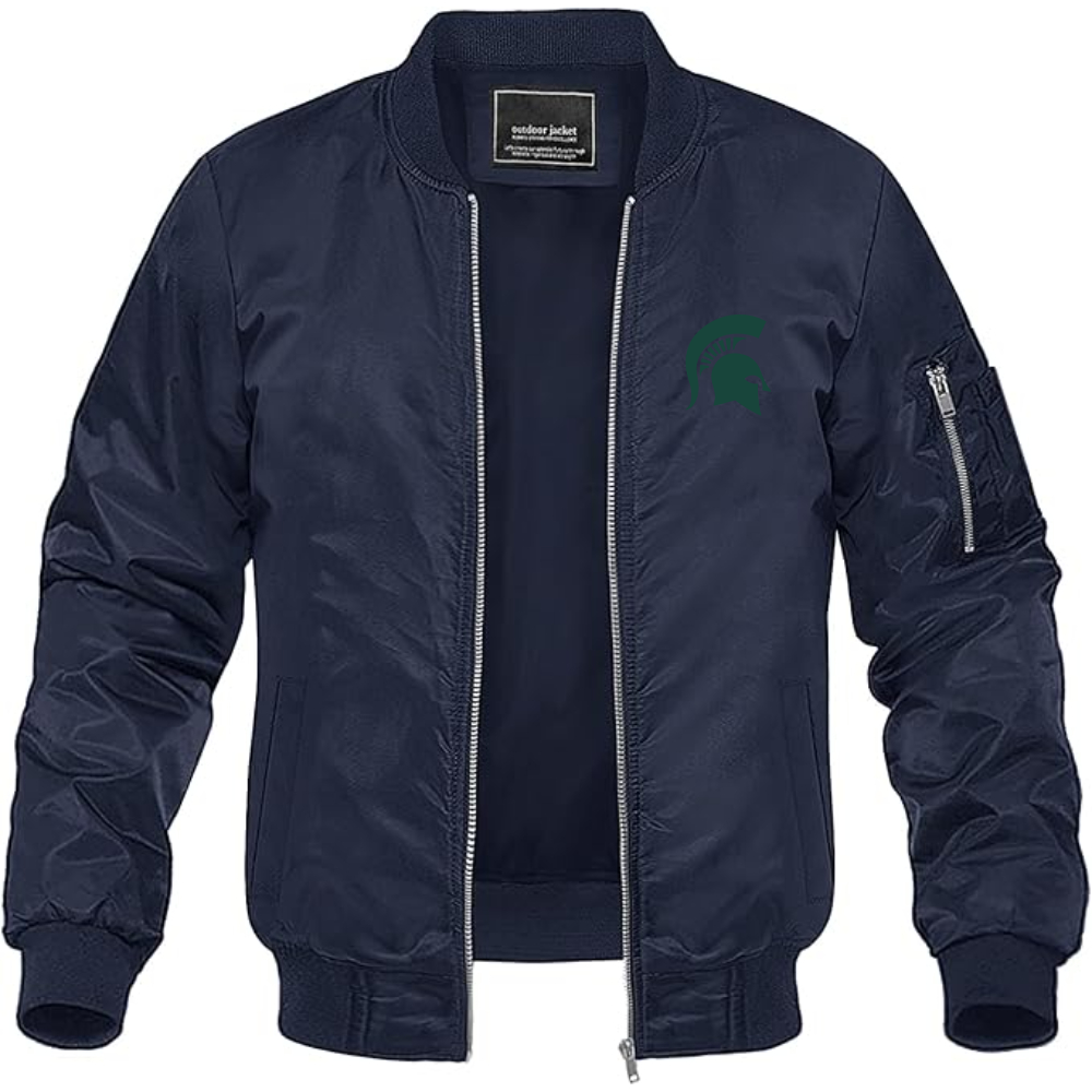 Men's Michigan State Spartans Logo Lightweight Bomber Jacket Windbreaker Softshell Varsity Jacket Coat