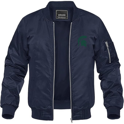 Men's Michigan State Spartans Logo Lightweight Bomber Jacket Windbreaker Softshell Varsity Jacket Coat