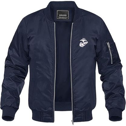 Men's USMC Symbol Lightweight Bomber Jacket Windbreaker Softshell Varsity Jacket Coat