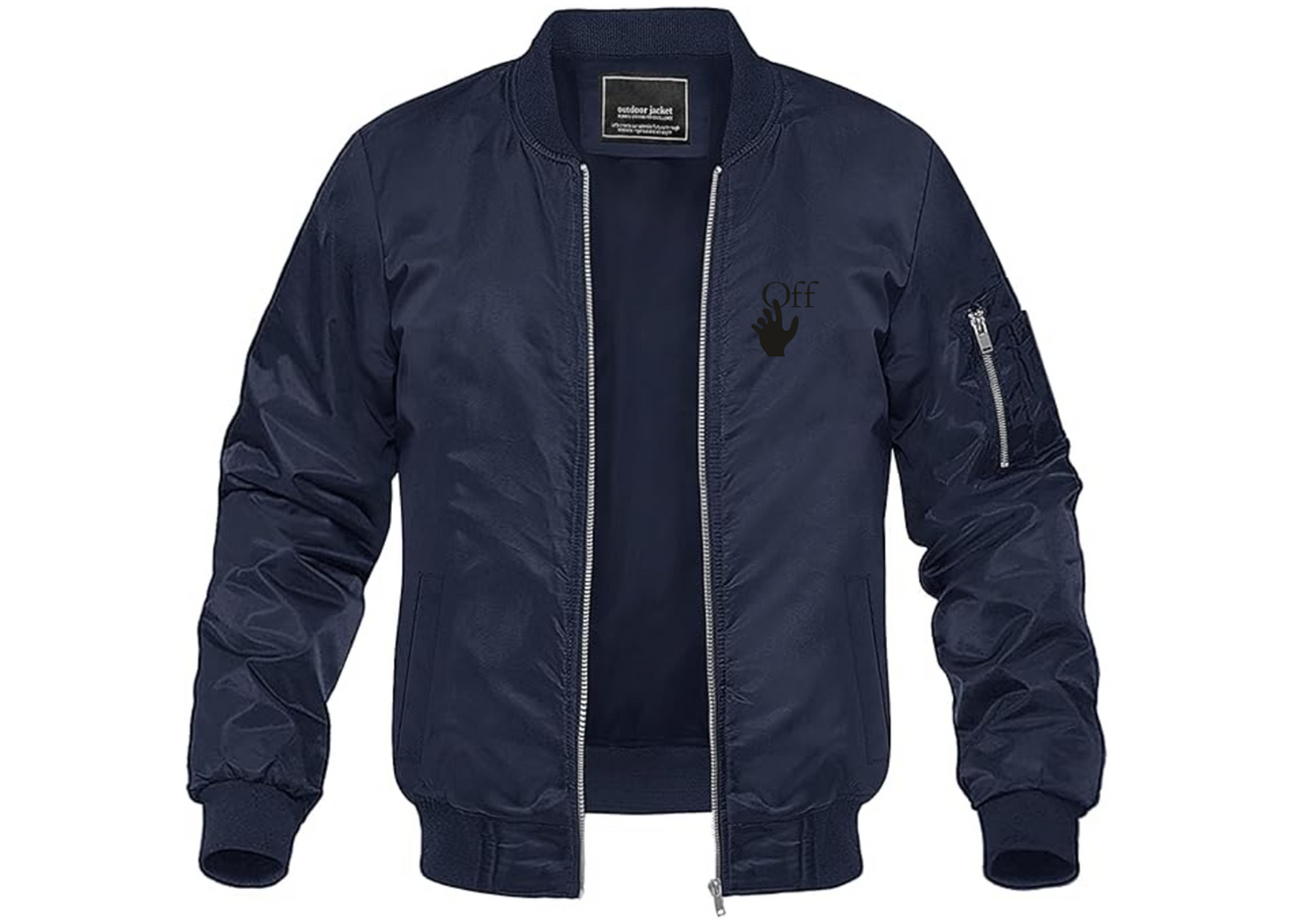 Men's Off-White Hand Lightweight Bomber Jacket Windbreaker Softshell Varsity Jacket Coat