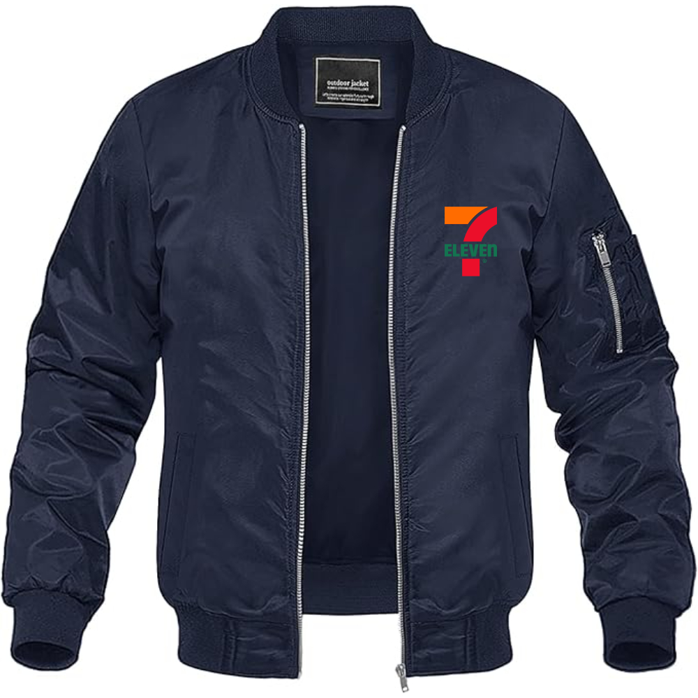 Men's 7 Eleven Logo Lightweight Bomber Jacket Windbreaker Softshell Varsity Jacket Coat