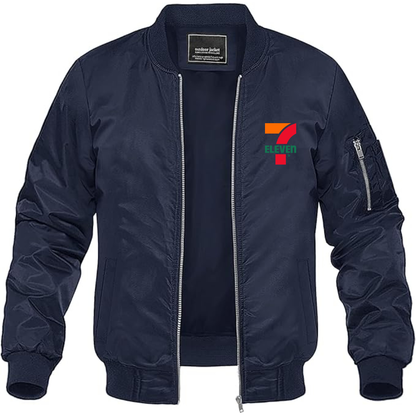 Men's 7 Eleven Logo Lightweight Bomber Jacket Windbreaker Softshell Varsity Jacket Coat