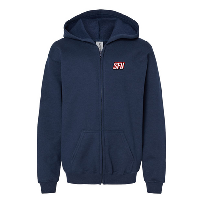 Gildan Heavy Blend Youth Saint Francis Red Flash Logo Full Zip Hooded Sweatshirt