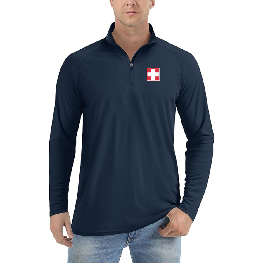Men's Switzerland National Football Soccer Team Lightweight Quarter-Zip Athletic Shirt Long Sleeve Western Carolina Catamounts - Navy