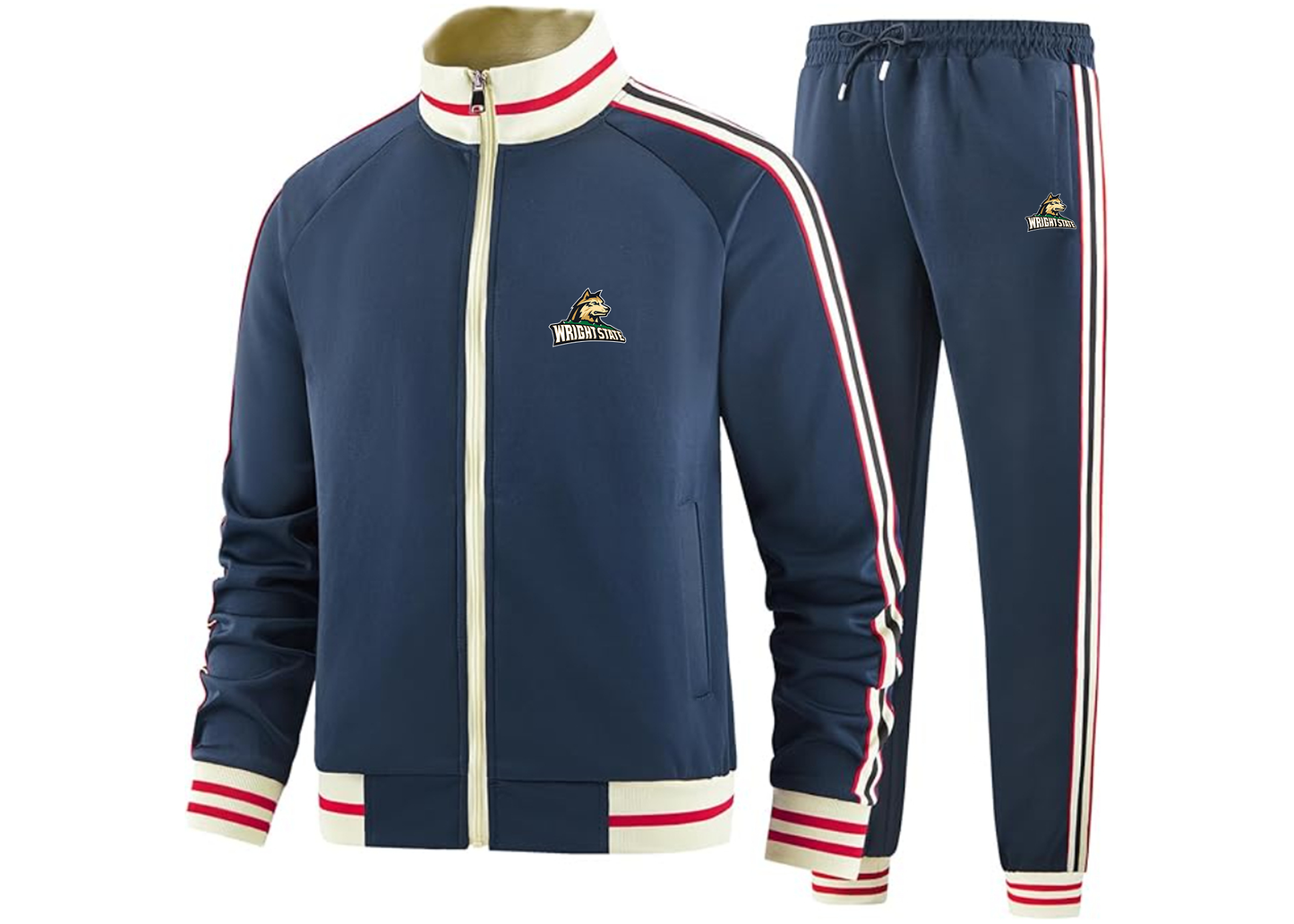Men's Wright State Raiders Tracksuit with Bold Striped Accents and Zippered Front Athletic Wear