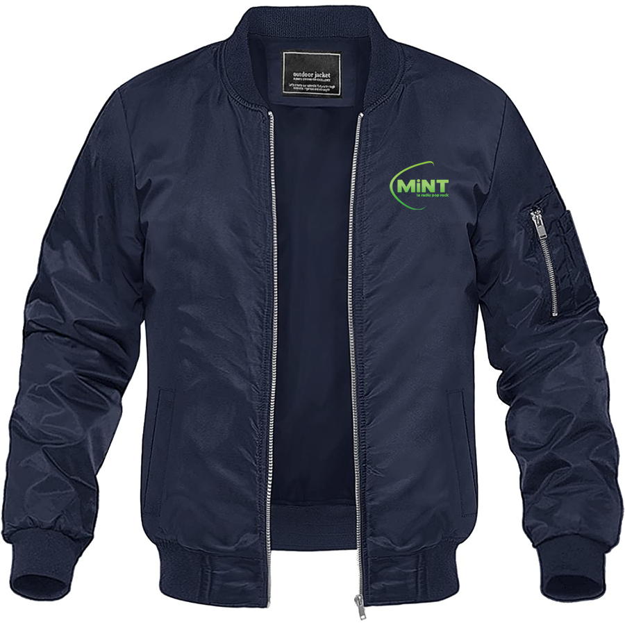 Men's Mint Radio Logo Lightweight Bomber Jacket Windbreaker Softshell Varsity Jacket Coat