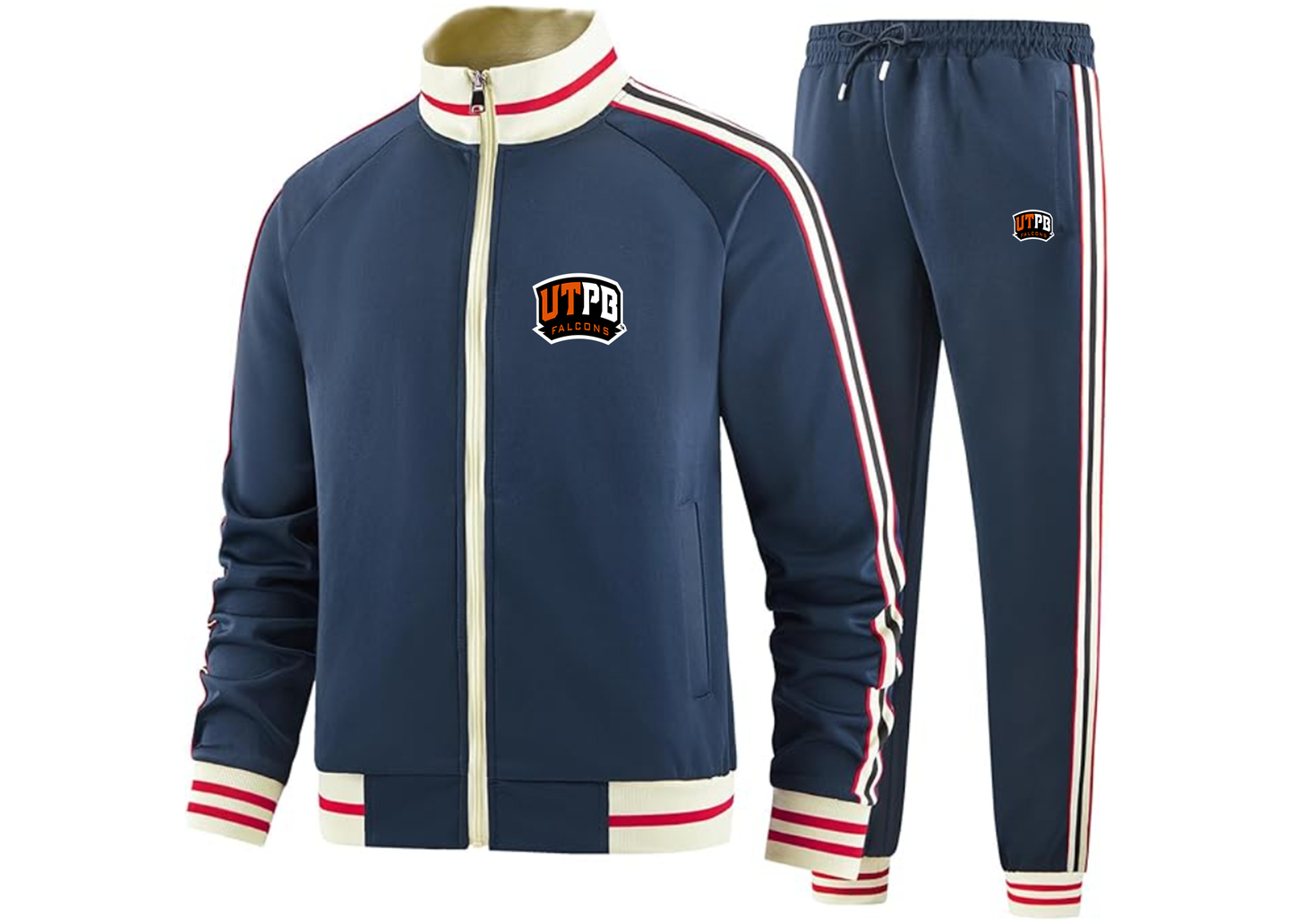 Men's UTPB Falcons Tracksuit with Bold Striped Accents and Zippered Front Athletic Wear