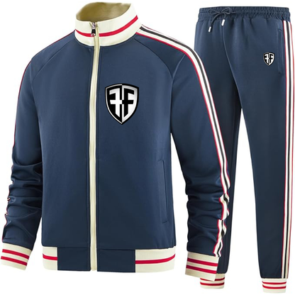 Men's  Foffa Bike  Two Piece Designer Tracksuit with Bold Striped Accents and Zippered Front Elevated Athletic Wear
