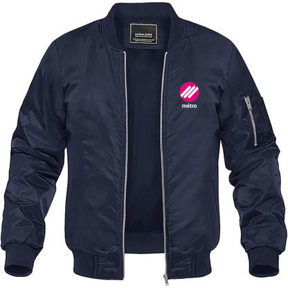 Men's Lausanne Métro Logo Lightweight Bomber Jacket Windbreaker Softshell Varsity Jacket Coat