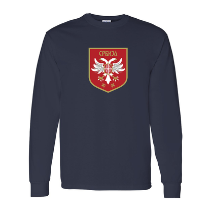 Men's Serbia National Football Soccer Team Logo Gildan Heavy Cotton Long Sleeve T-Shirt