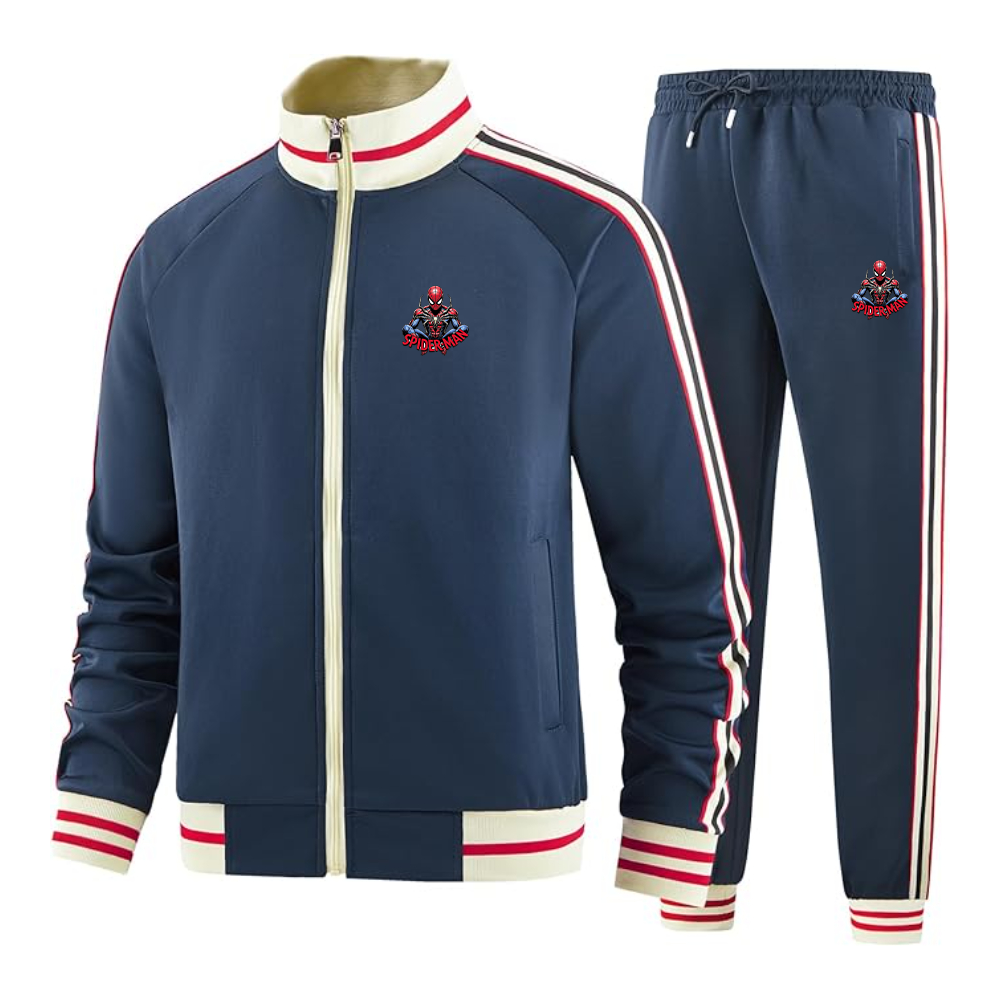 Men's Spider-Man 2025  Tracksuit with Bold Striped Accents and Zippered Front Athletic Wear