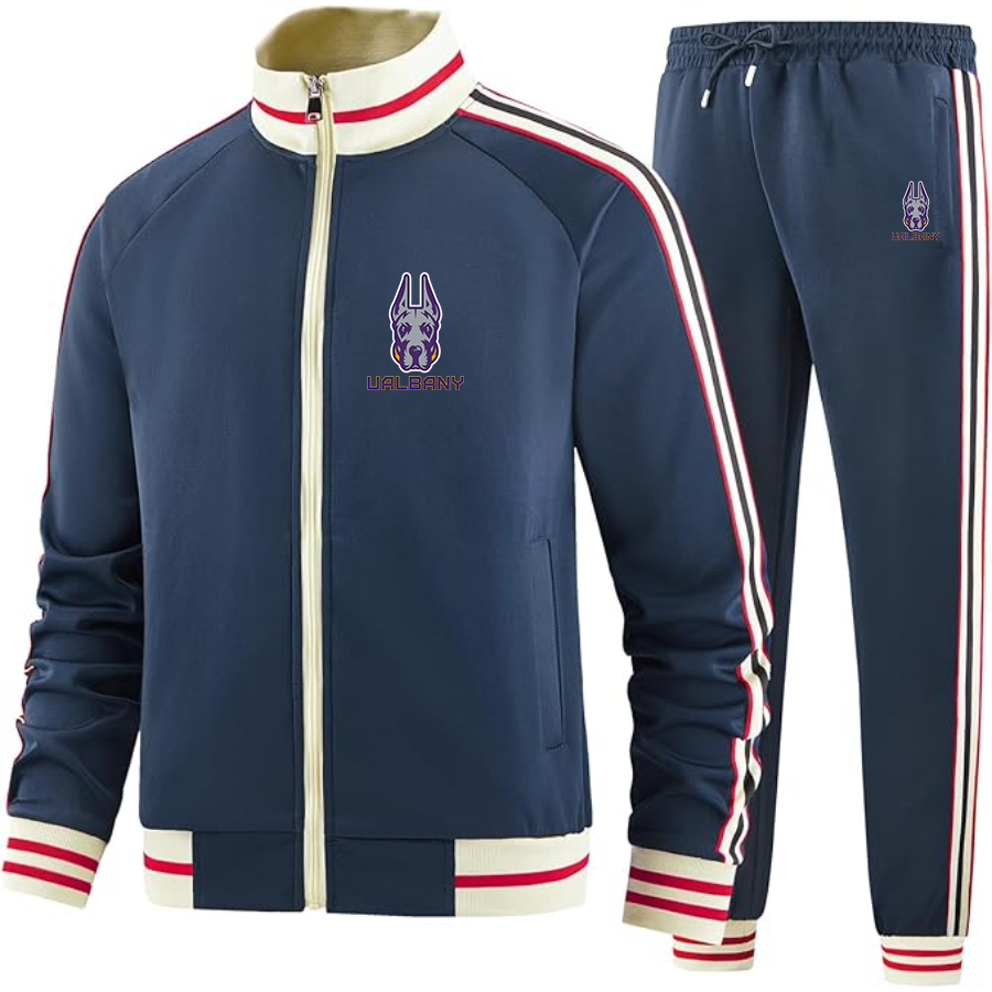 Men's Albany Great Danes Two Piece Designer Tracksuit with Bold Striped Accents and Zippered Front Elevated Athletic Wear