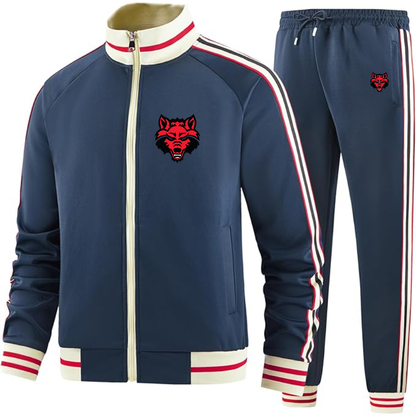Men's   Arkansas State Red Wolves Two Piece Designer Tracksuit with Bold Striped Accents and Zippered Front Elevated Athletic Wear