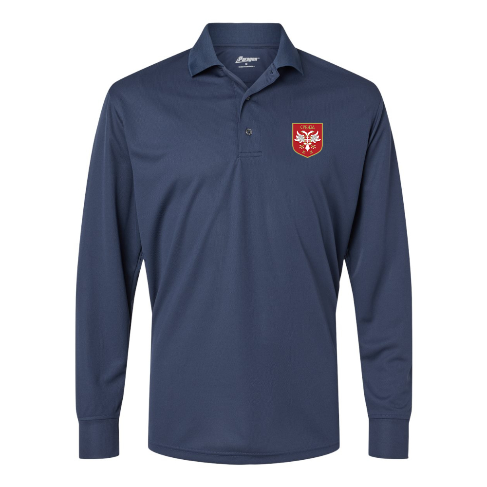 Men's Serbia National Football Soccer Team Logo Paragon Prescott Long Sleeve Polo
