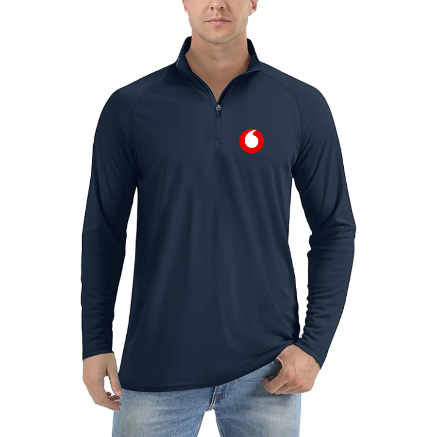 Men's Vodafone Logo Lightweight Quarter-Zip Athletic Shirt Long Sleeve Performance Wear