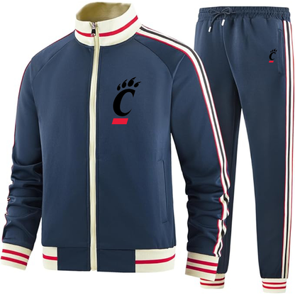 Men's Cincinnati Bearcats Two Piece Designer Tracksuit with Bold Striped Accents and Zippered Front Elevated Athletic