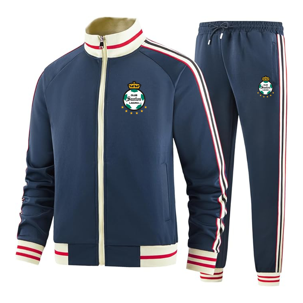 Men's Santos Laguna Soccer  Tracksuit with Bold Striped Accents and Zippered Front Athletic Wear