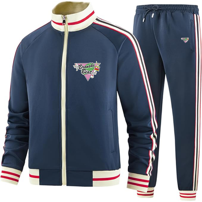 Men's  Bronski Beat   Two Piece Designer Tracksuit with Bold Striped Accents and Zippered Front Elevated Athletic
