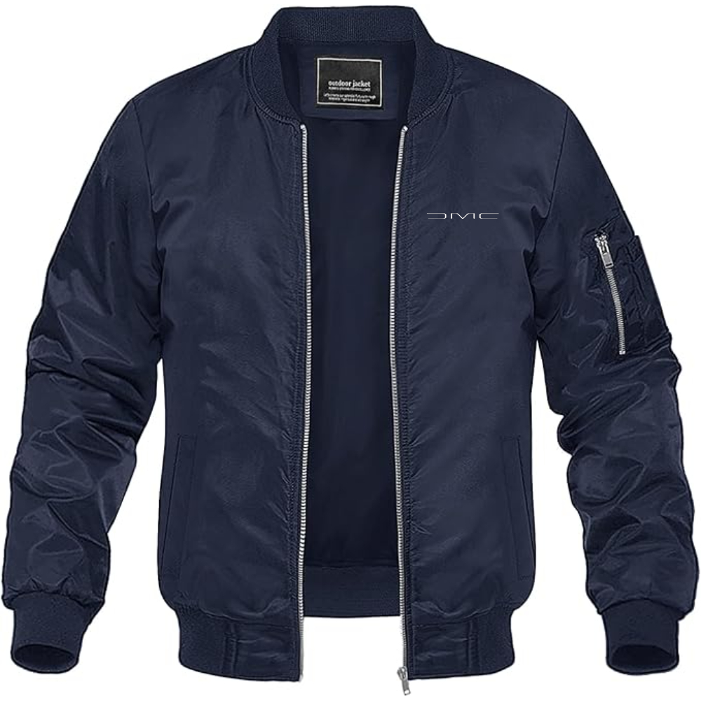 Men's DeLorean Motor Company  Logo Lightweight Bomber Jacket Windbreaker Softshell Varsity Jacket Coat