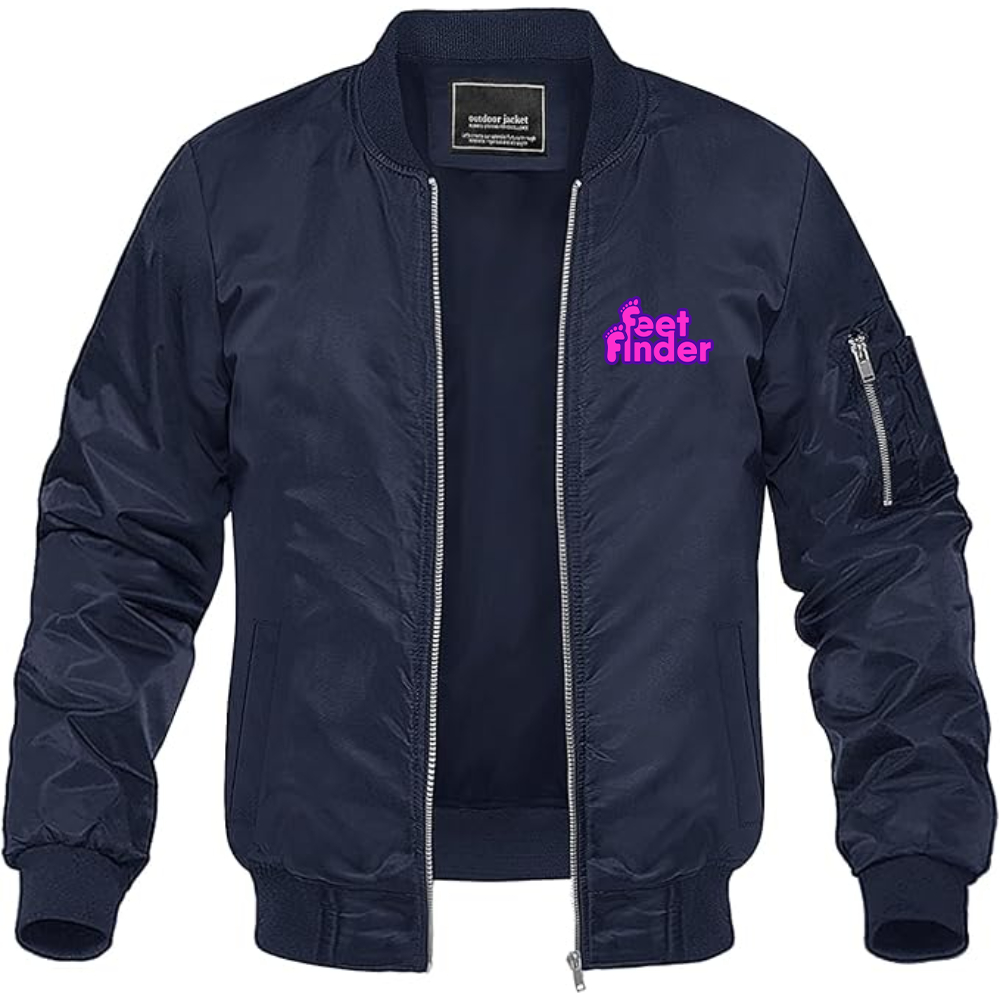 Men's FeetFinder Logo Lightweight Bomber Jacket Windbreaker Softshell Varsity Jacket Coat