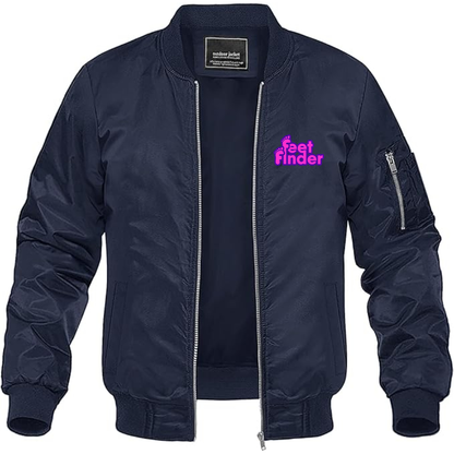 Men's FeetFinder Logo Lightweight Bomber Jacket Windbreaker Softshell Varsity Jacket Coat