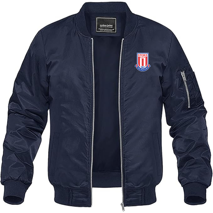 Men's Stoke City Soccer Lightweight Bomber Jacket Windbreaker Softshell Varsity Jacket Coat - Navy