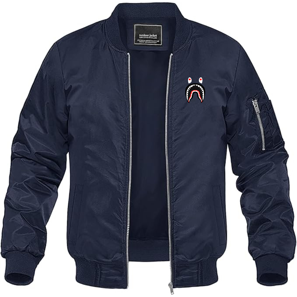 Men's BAPE Shark Logo Lightweight Bomber Jacket Windbreaker Softshell Varsity Jacket Coat