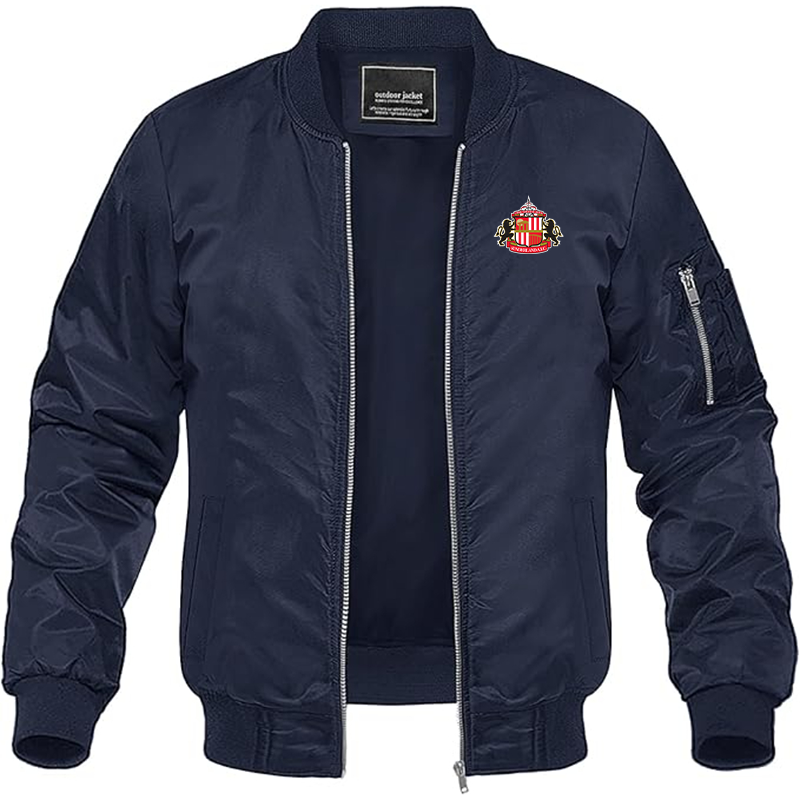Men's Sunderland AFC Soccer Lightweight Bomber Jacket Windbreaker Softshell Varsity Jacket Coat - Navy