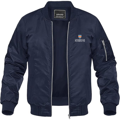 Men's University of Plymouth Logo Lightweight Bomber Jacket Windbreaker Softshell Varsity Jacket Coat