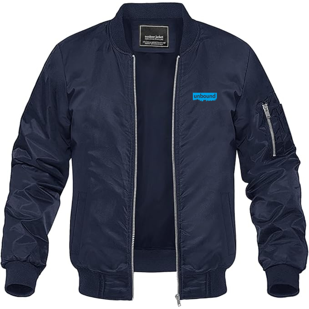 Men's Unbound Live Logo Lightweight Bomber Jacket Windbreaker Softshell Varsity Jacket Coat
