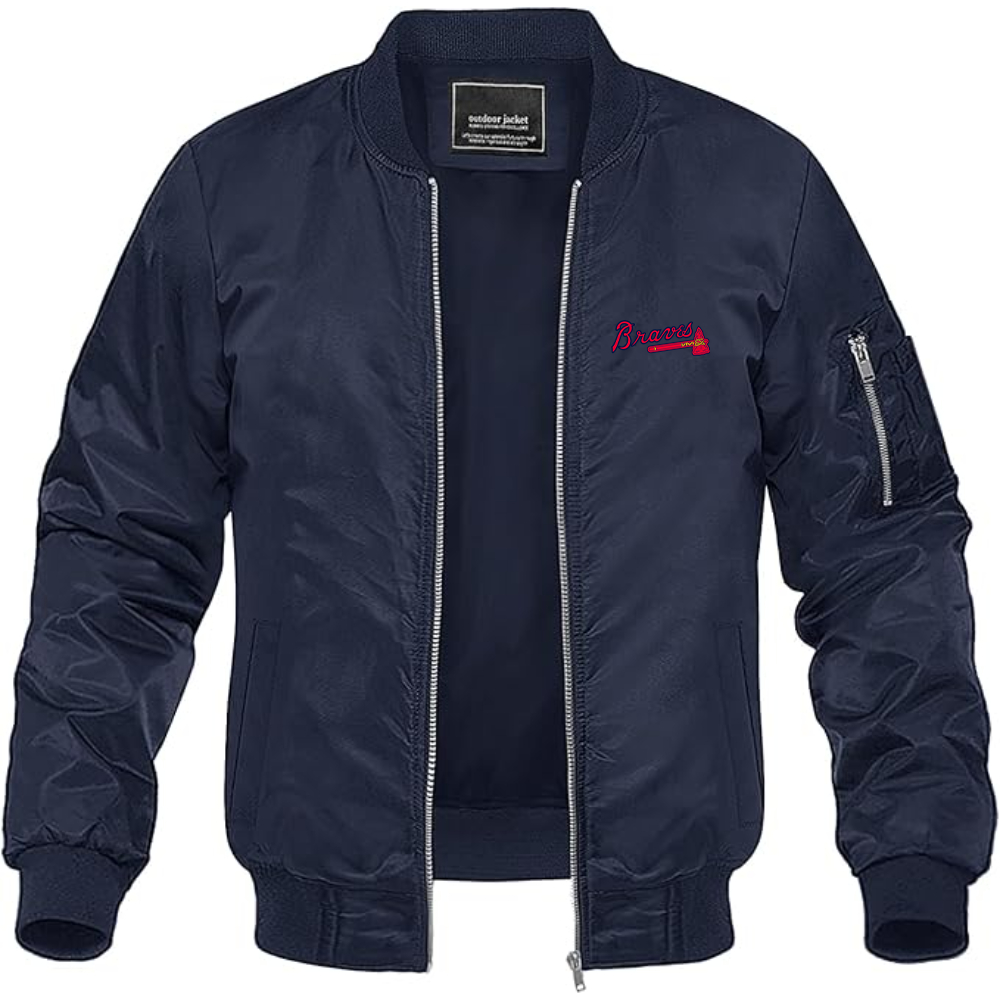 Men's Atlanta Braves Logo Lightweight Bomber Jacket Windbreaker Softshell Varsity Jacket Coat