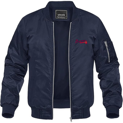 Men's Atlanta Braves Logo Lightweight Bomber Jacket Windbreaker Softshell Varsity Jacket Coat