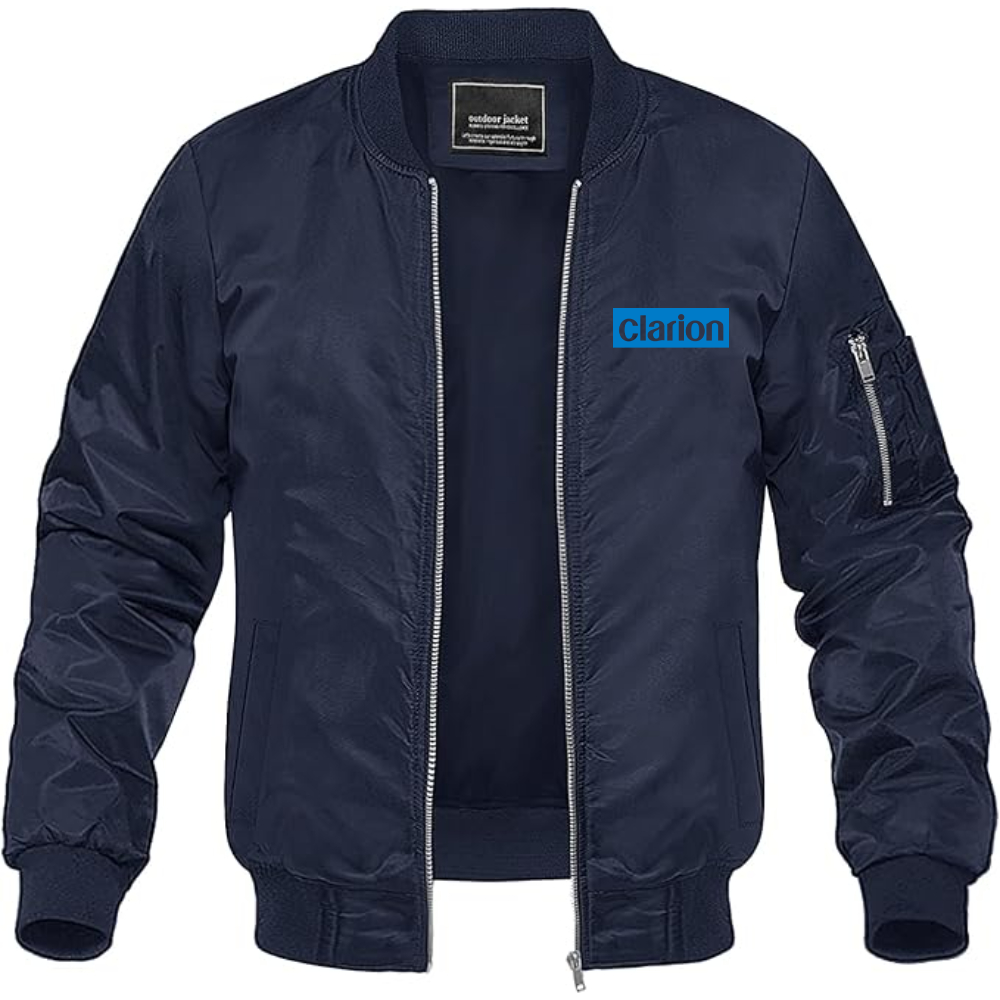 Men's Clarion Logo Lightweight Bomber Jacket Windbreaker Softshell Varsity Jacket Coat