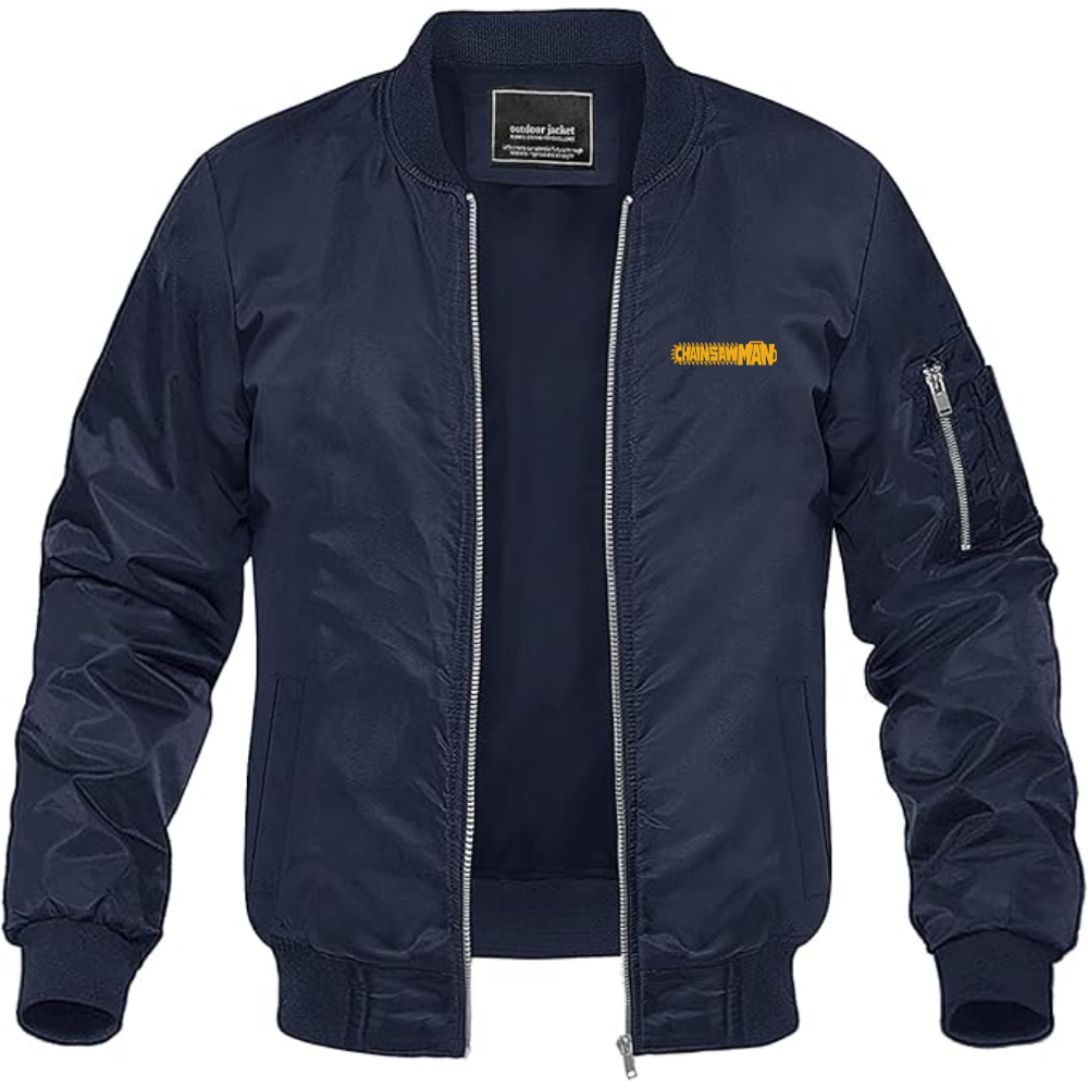 Men's Chainsaw Man Logo Lightweight Bomber Jacket Windbreaker Softshell Varsity Jacket Coat