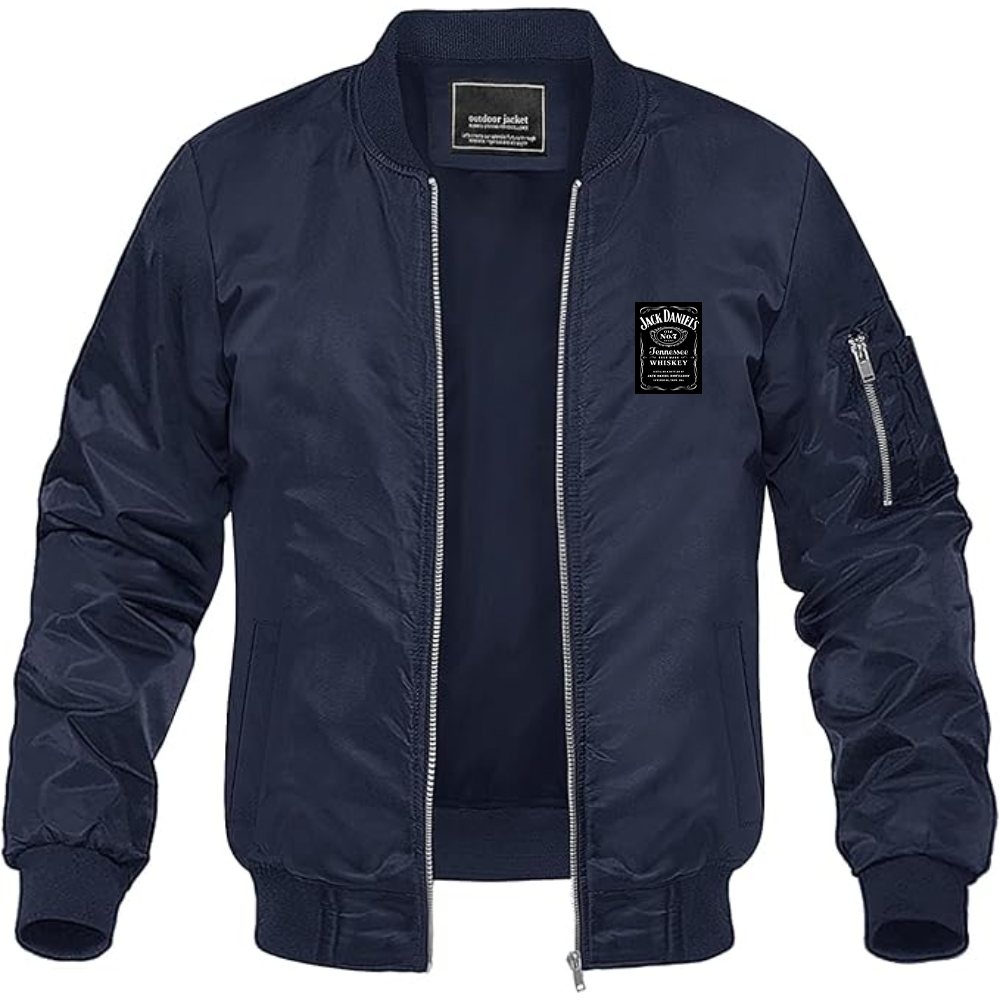 Men's Jack Daniels Logo Lightweight Bomber Jacket Windbreaker Softshell Varsity Jacket Coat