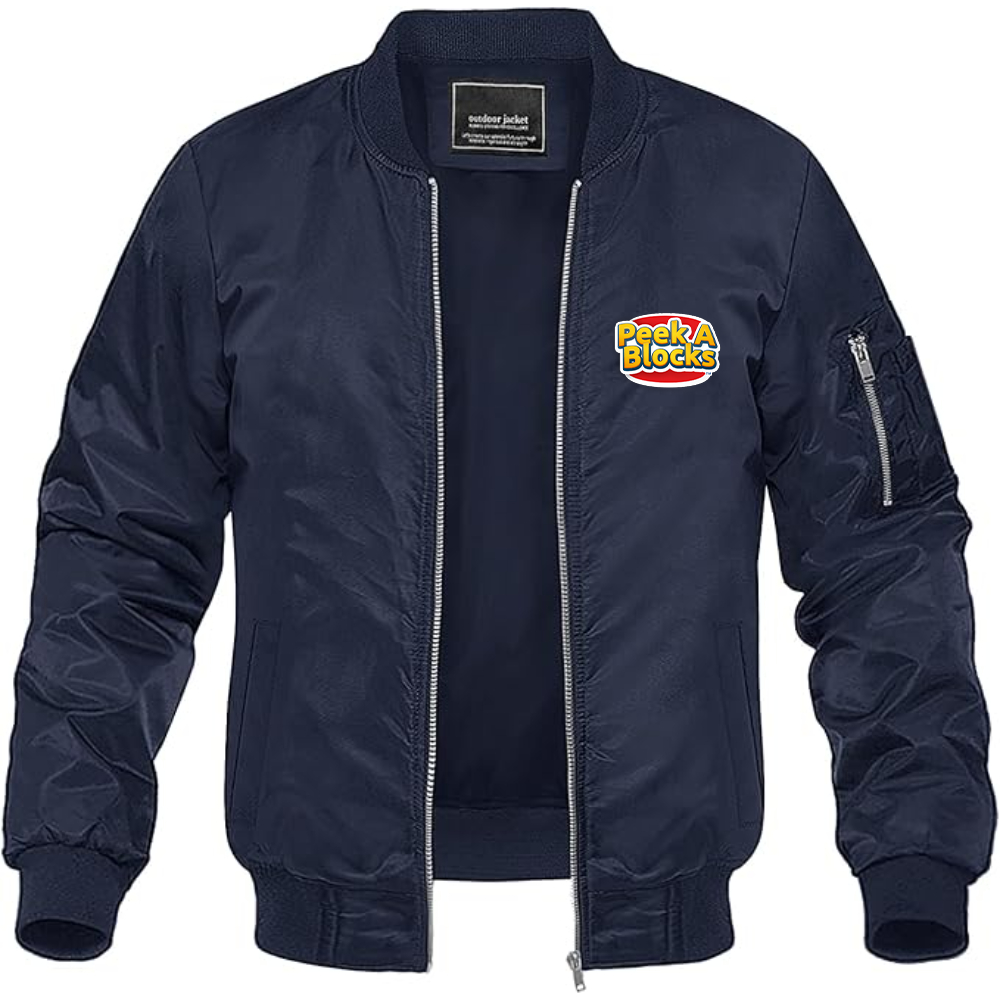 Men's Peek A Blocks Logo Lightweight Bomber Jacket Windbreaker Softshell Varsity Jacket Coat